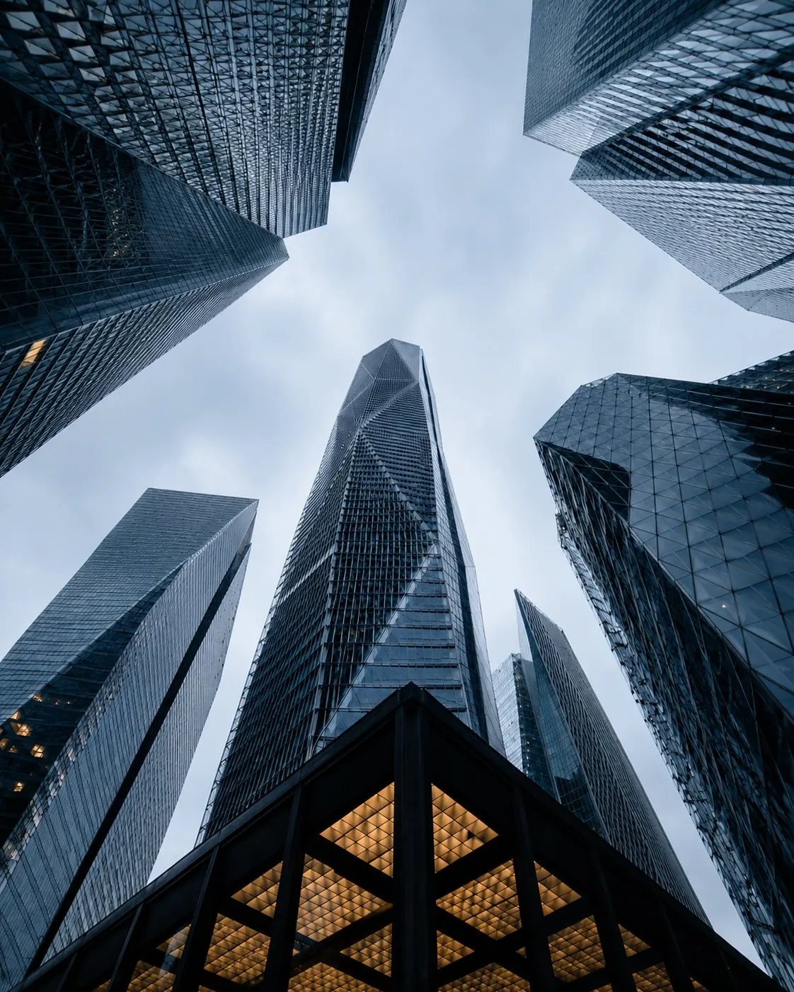Skyscraper facades seen from below