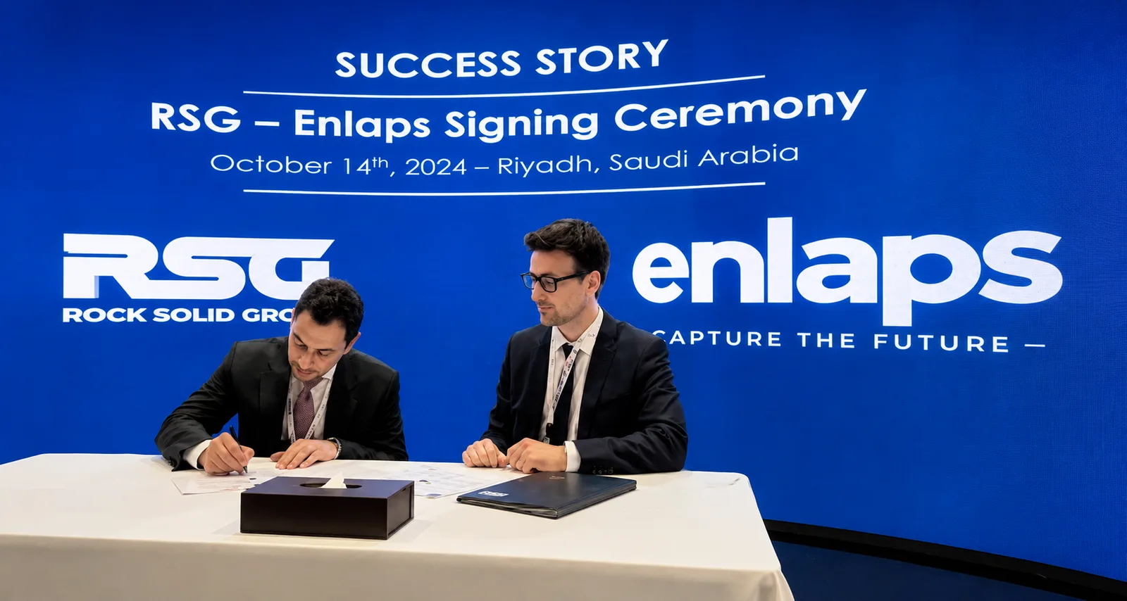 RSG and Enlaps executives signing the partnership in Riyadh